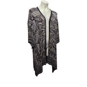 Bilo Black White Paisley Print‎ Kimono Cardigan Open Front Lightweight